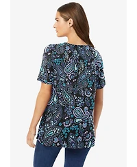 Woman Within Plus Perfect Printed Short-Sleeve Crewneck Tee