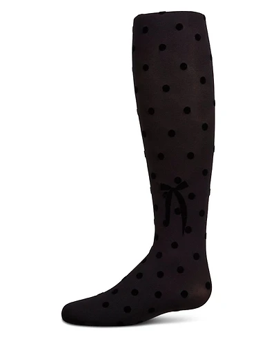 Memoi Girls Opaque Polka Dot Bow-Trimmed Flocked Tights