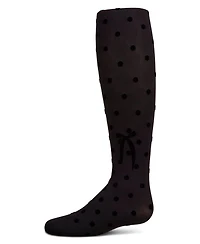 Memoi Girls Opaque Polka Dot Bow-Trimmed Flocked Tights