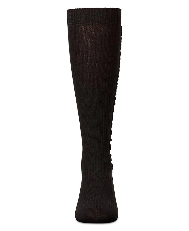 Memoi Little Girls Ribbed Cotton-Rich Knee Sock with Wavy Line Ruffle