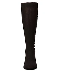 Memoi Little Girls Ribbed Cotton-Rich Knee Sock with Wavy Line Ruffle