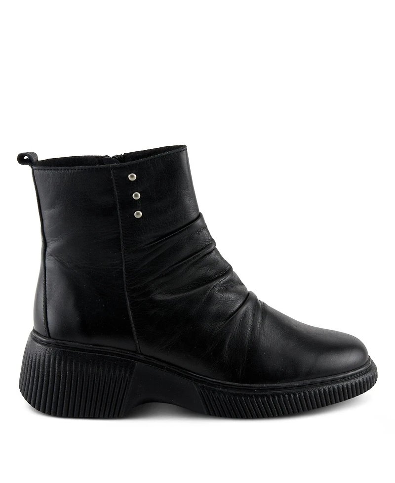 Azura Spring Step Nayana Leather Bootie with Ruching Detail, Removable Insole, and Lugged Sole