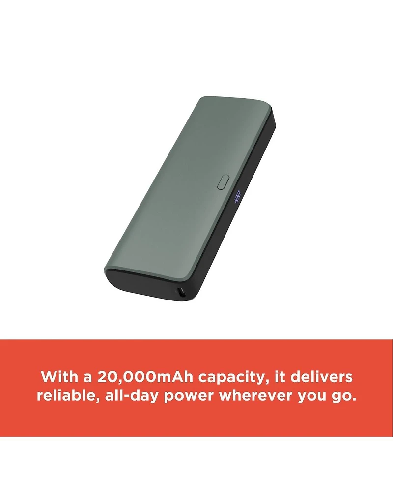 RadioShack Portable Slim Charger 20,000 mAh 74 Wh Gray With Led Display On Charge Level Usb A and Usb C Out QC3.0 and Usb C In Black 2309278