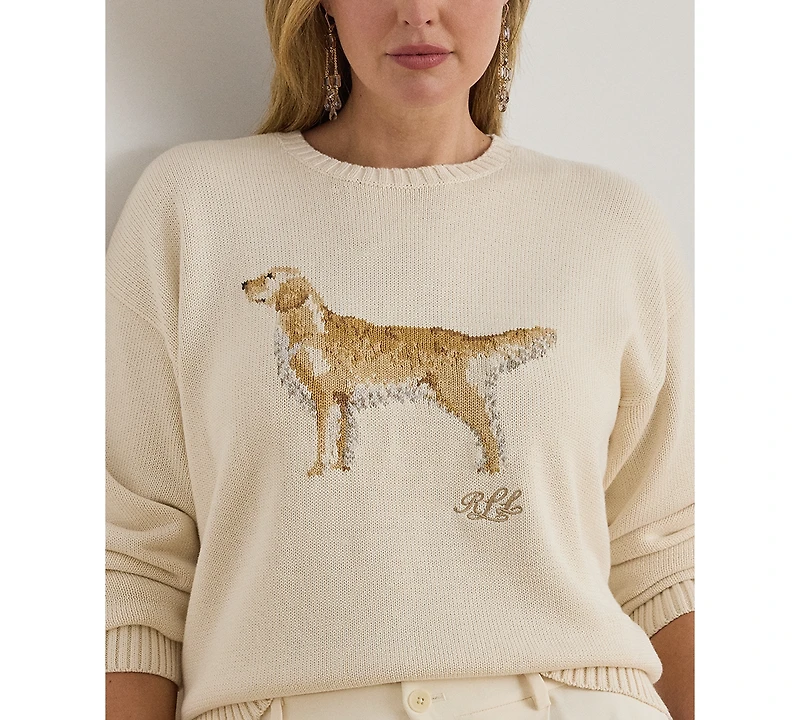 Lauren Ralph Plus Intarsia-Knit Golden Retriever Crewneck Sweater