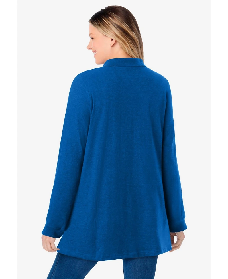 Woman Within Plus Long-Sleeve Polo Shirt