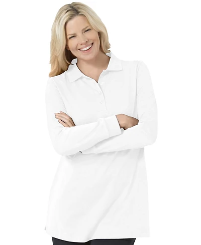 Woman Within Plus Long-Sleeve Polo Shirt