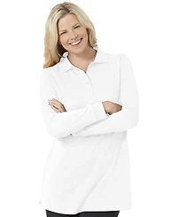 Woman Within Plus Long-Sleeve Polo Shirt