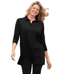 Woman Within Plus Long-Sleeve Polo Shirt