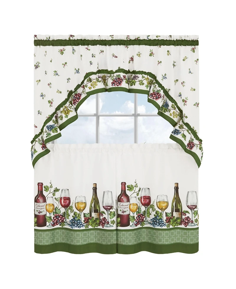 Kate Aurora Napa Winery 3 Piece Rod Pocket Cafe Kitchen Curtain Tier & Swag Set