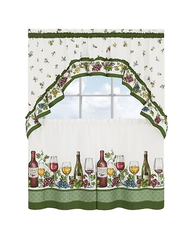 Kate Aurora Napa Winery 3 Piece Rod Pocket Cafe Kitchen Curtain Tier & Swag Set