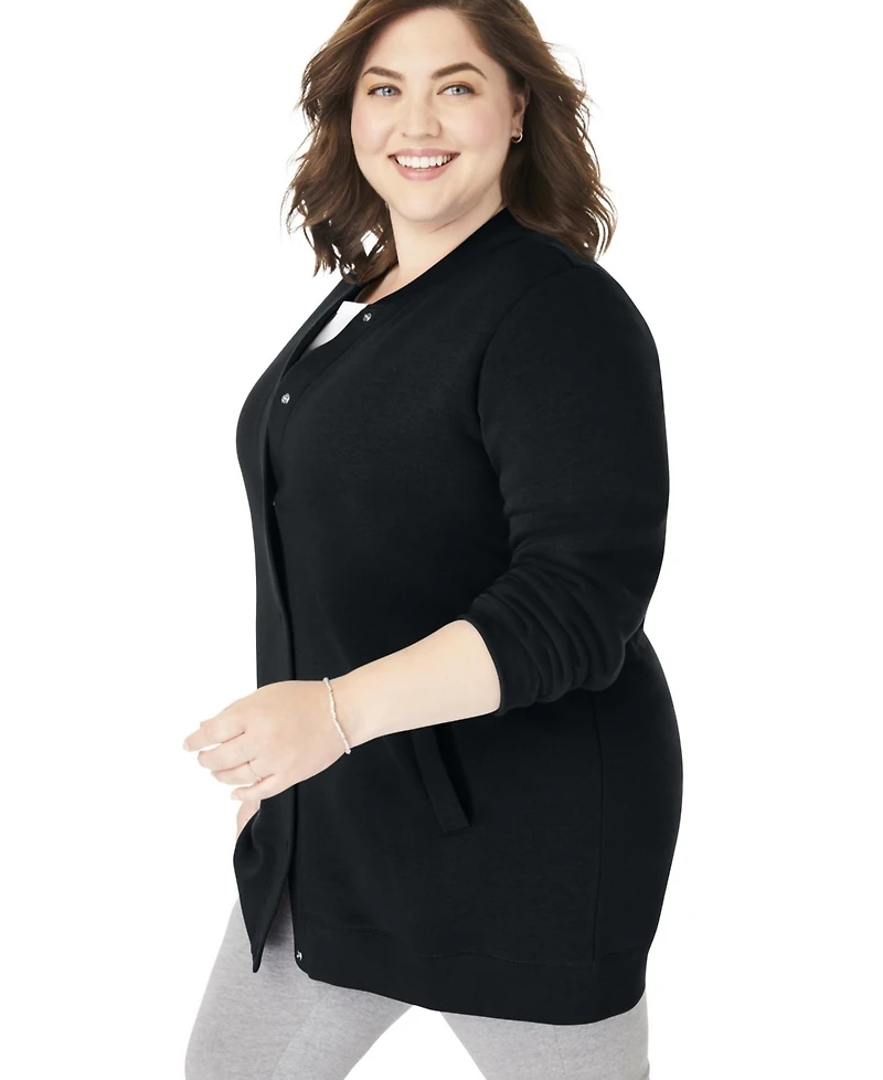 Woman Within Plus Fleece Baseball Jacket