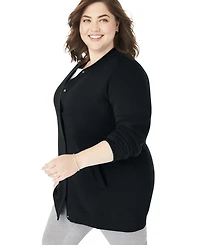 Woman Within Plus Fleece Baseball Jacket
