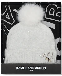 Karl Lagerfeld Paris Women's 2-Piece Karl Jumble Muffler And Sequin Knit Beanie Gift Set