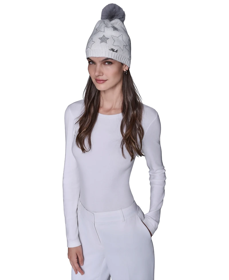 Karl Lagerfeld Paris Women's Studded Star Detail Beanie