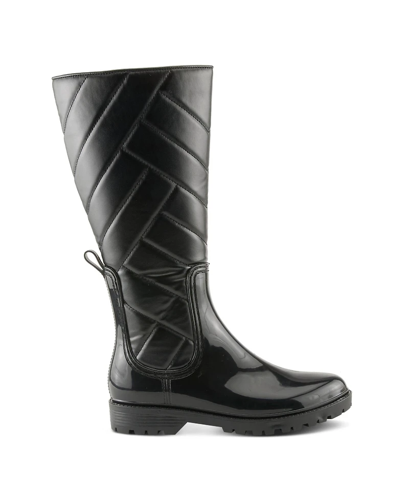 Spring Step Maiza Waterproof Quilted Rain Boots with Faux Fur Lining and Zipper Closure