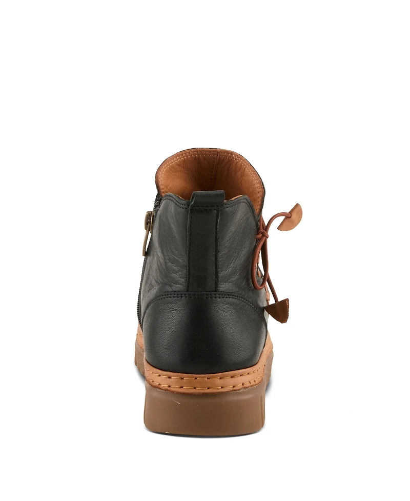 Azura Spring Step Vandis Ruched Leather Ankle Bootie with Side Lace Detail and Arch Support Insole