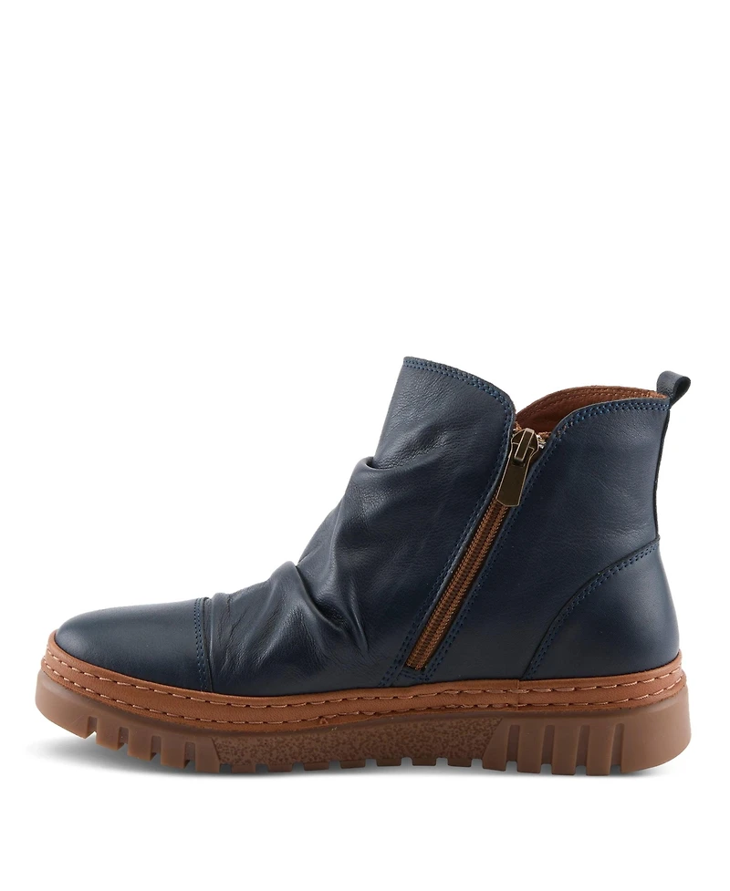 Azura Spring Step Vandis Ruched Leather Ankle Bootie with Side Lace Detail and Arch Support Insole