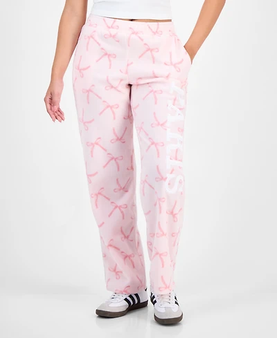 Rebellious One Juniors' Paris Bow-Print Fleece Sweatpants