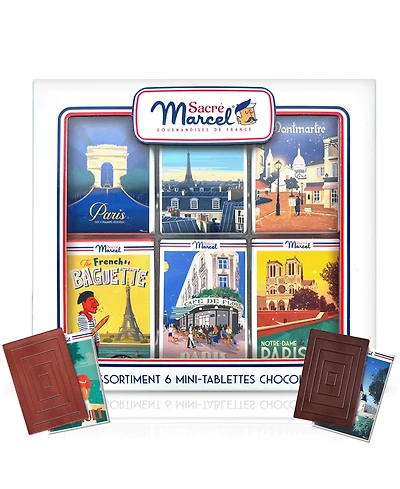 Sacre Marcel Map of France Gift Box with 6 Mini Chocolate Bars, 1.76oz
