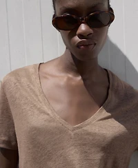 Mango Women's V-Neck Linen T-Shirt