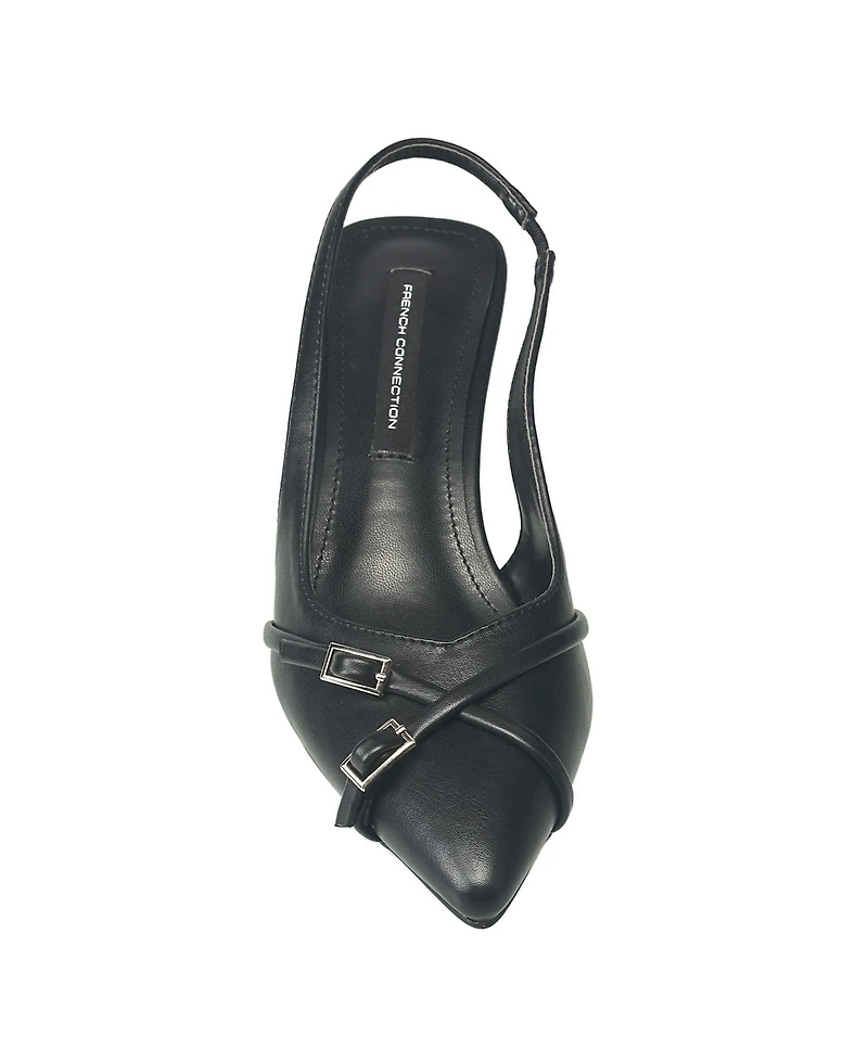 French Connection Women's Buckles Slingback Kitten Heel