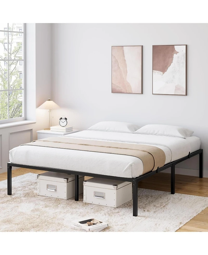 Inch Bed Frame No Box Spring Needed, Heavy Duty Metal Platform Bed Frame Size for Bedroom Easy Assembly, Noise Free, Black