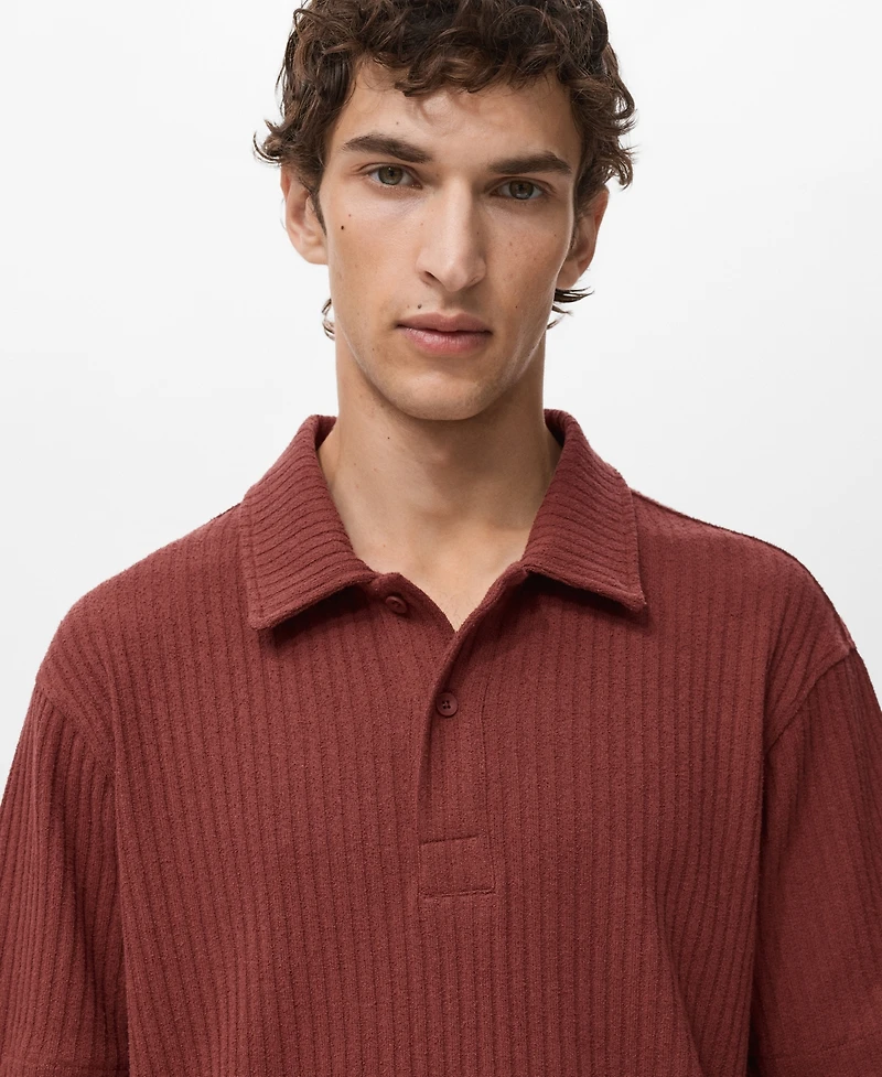 Mango Men's Textured Knitted Polo Shirt