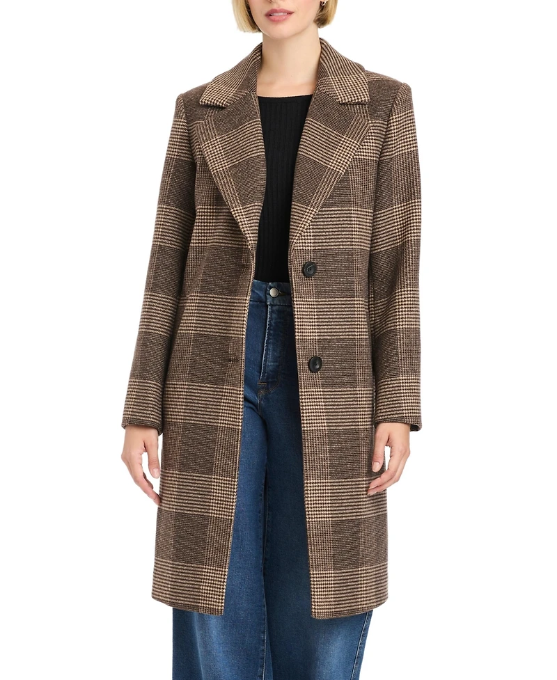Vince Camuto Women's Single-Breasted Wool-Blend Boyfriend Plaid Coat