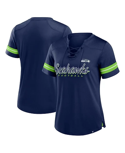 Fanatics Women's College Navy Seattle Seahawks Play Script Lace-Up T-Shirt