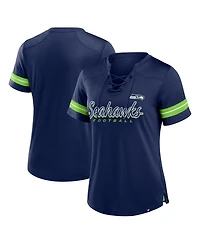 Fanatics Women's College Navy Seattle Seahawks Play Script Lace-Up T-Shirt