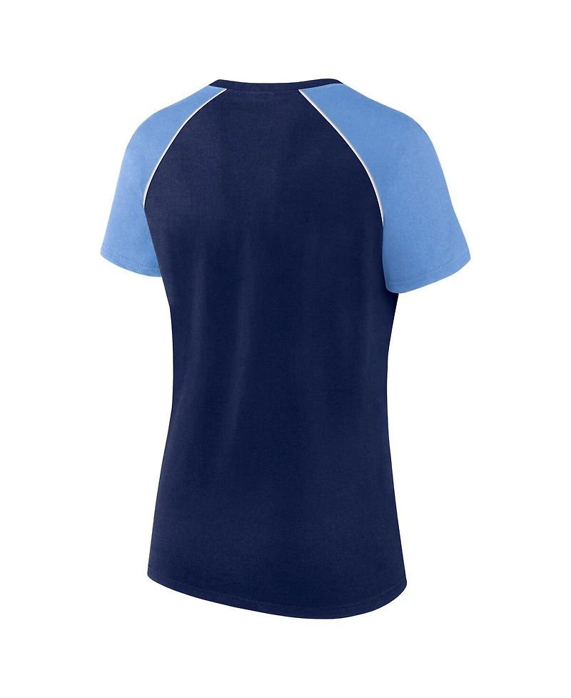 Fanatics Women's Navy/Light Blue Tennessee Titans Glittered Primary Raglan T-Shirt