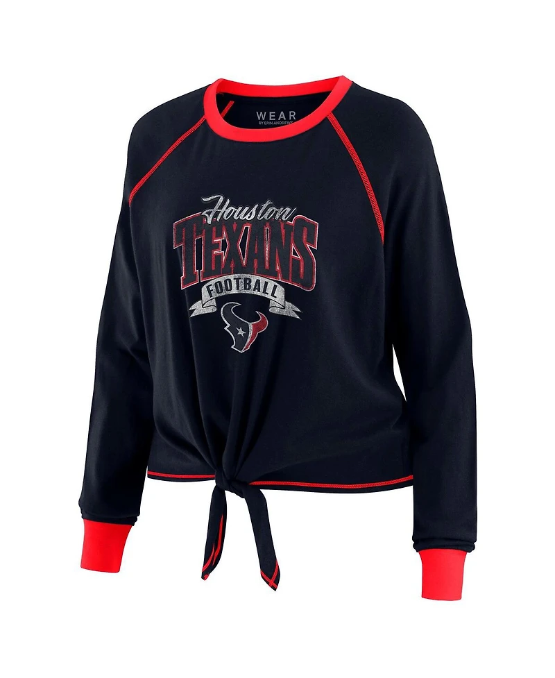Wear by Erin Andrews Women's Navy/Red Houston Texans Tie-Front Long Sleeve Top