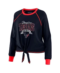 Wear by Erin Andrews Women's Navy/Red Houston Texans Tie-Front Long Sleeve Top