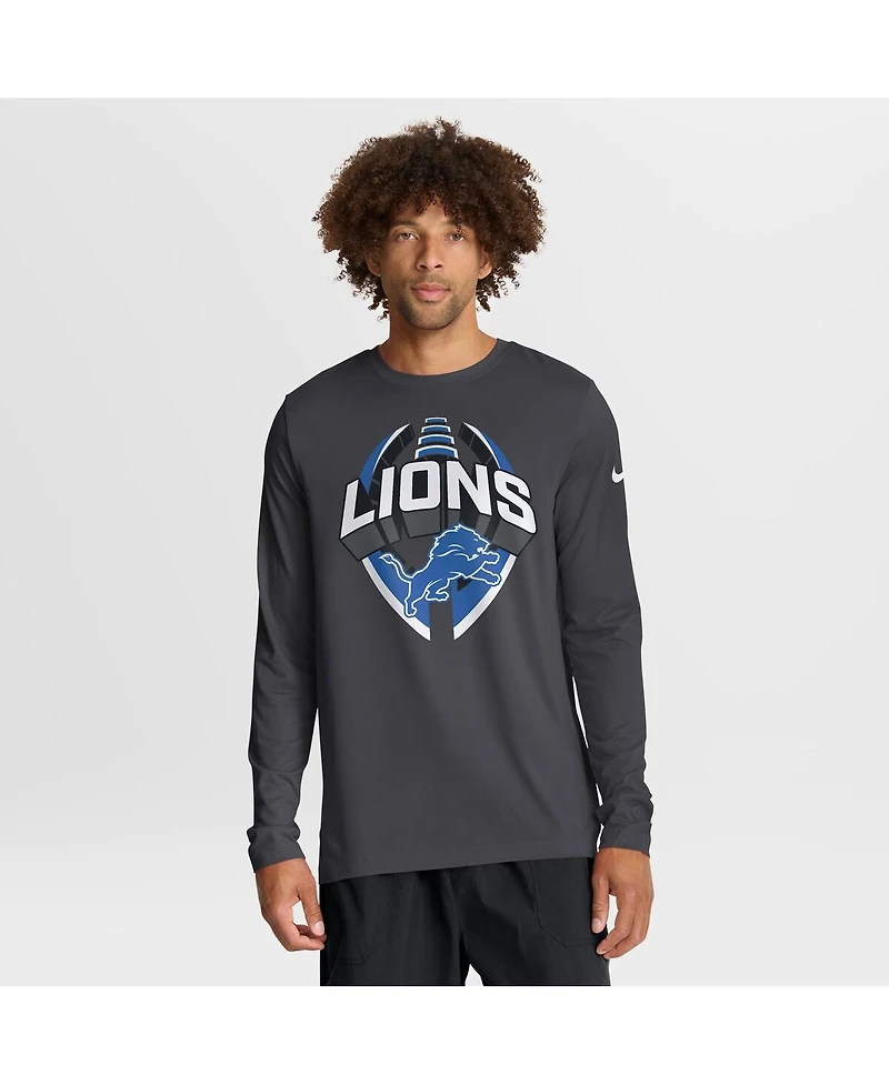 Nike Men's Anthracite Detroit Lions Primetime Legend Icon Performance Long Sleeve T-Shirt
