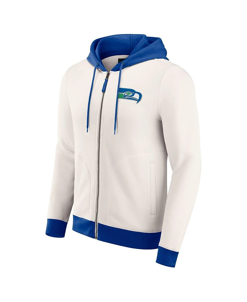 Darius Rucker Collection by Fanatics Men's Cream Seattle Seahawks Distressed Graphics Full-Zip Hoodie