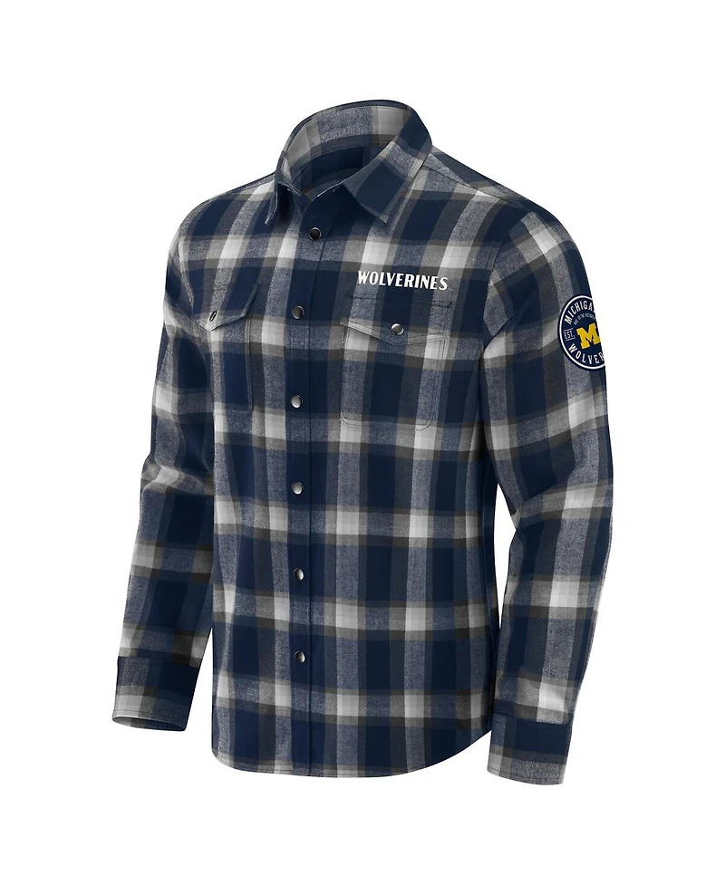 Darius Rucker Collection by Fanatics Men's Navy Michigan Wolverines Team Flannel Plaid Full-Snap Shirt