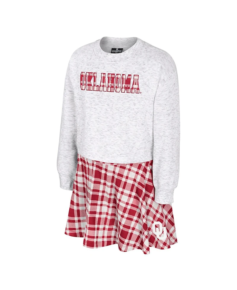 Colosseum Big Girls 2-Piece Gray Oklahoma Sooners Marceline Plaid Skirt and Top Set