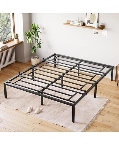 16 Inch Queen Bed Frame No Box Spring Needed, Heavy Duty Metal Platform Bed Frame Queen Size for Bedroom Easy Assembly, Noise Free, Black, Queen