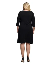 24seven Comfort Apparel Plus Three Quarter Sleeve Ruched Tulip Hem Mini Dress