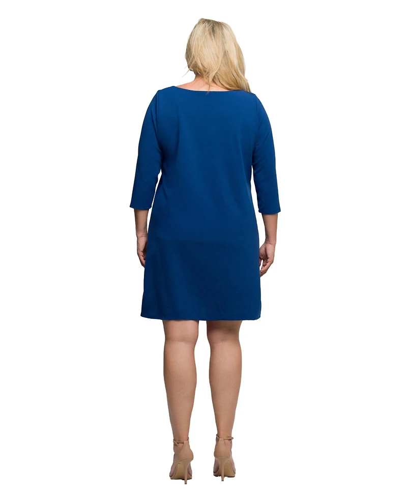 24seven Comfort Apparel Plus Three Quarter Sleeve A Line Knee Length Dress