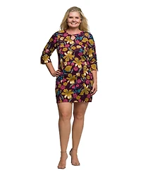 24seven Comfort Apparel Plus Plum Floral Print Keyhole Neckline Sheath Dress