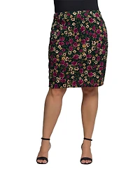 24seven Comfort Apparel Plus Floral Print Knee Length Pencil Skirt