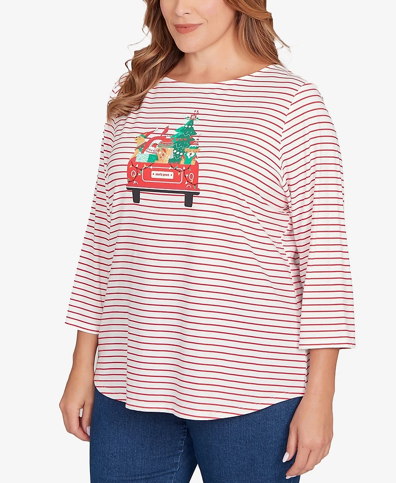 Ruby Rd. Plus Christmas Truck Striped Knit Top