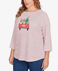 Ruby Rd. Plus Christmas Truck Striped Knit Top