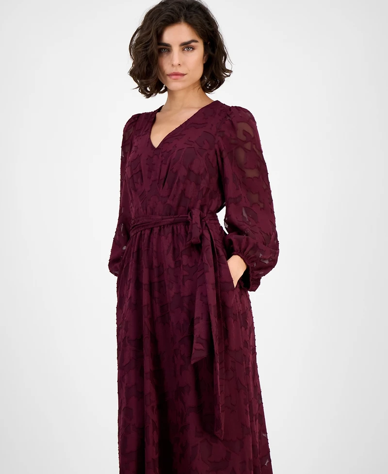 Anne Klein Women's Jacquard V-Neck 3/4-Sleeve Midi Dress