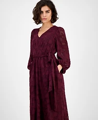 Anne Klein Women's Jacquard V-Neck 3/4-Sleeve Midi Dress