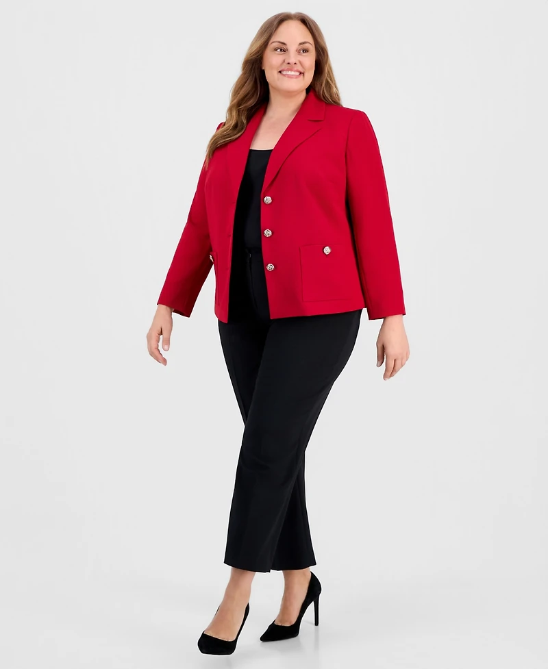 Kasper Plus Stretch Crepe Three-Button Blazer