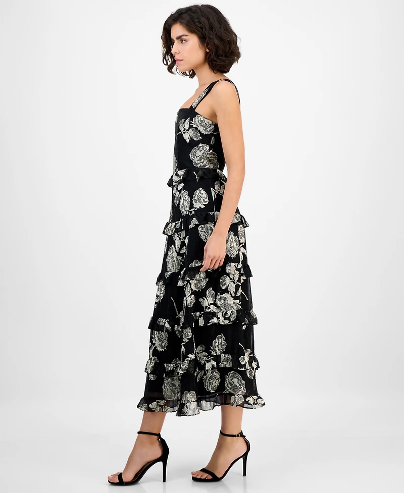 Anne Klein Women's Square-Neck Tiered Foil Midi Dress