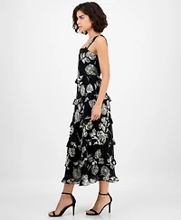 Anne Klein Women's Square-Neck Tiered Foil Midi Dress