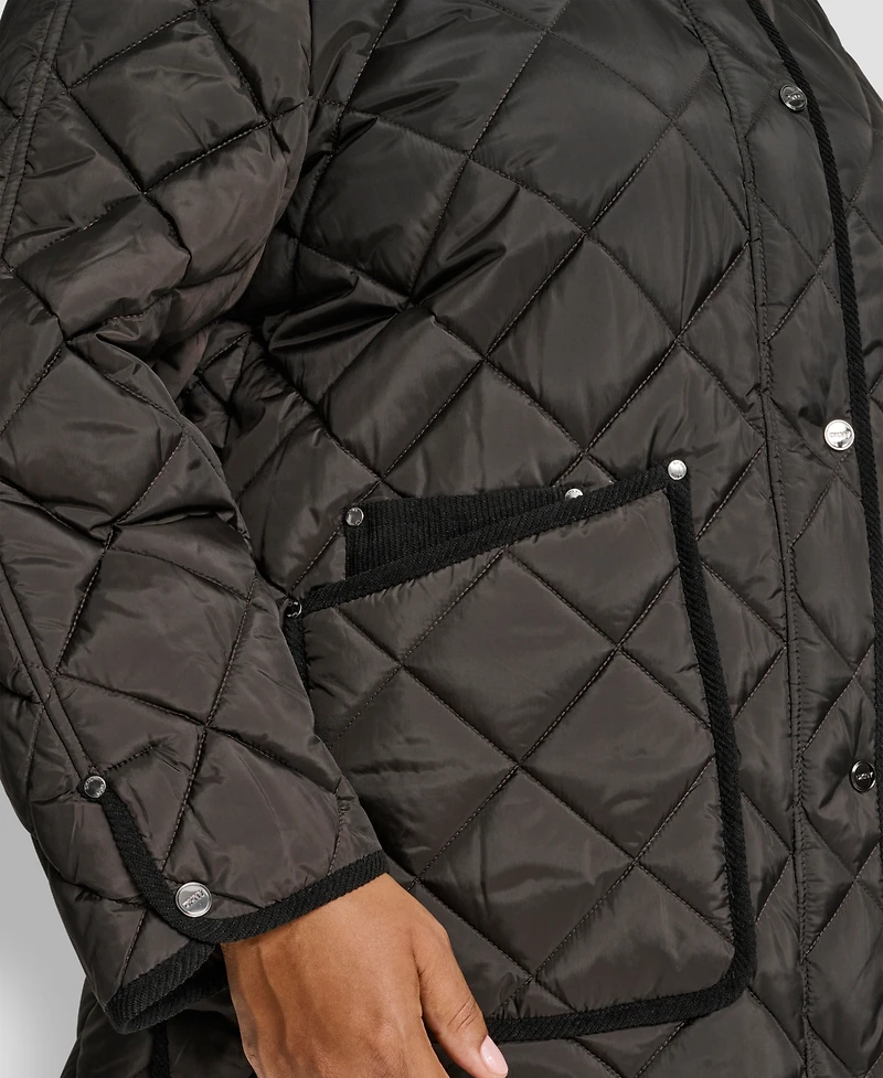 Dkny Plus Hooded Quilted Coat